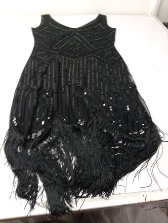 Schwarzes Pailletten Fransen Flapper Kleid