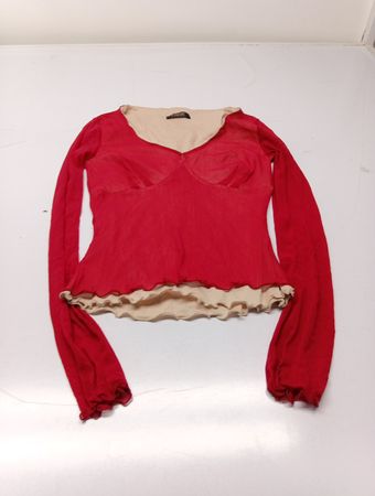 L'EQUIPE Red Sheer Long Sleeve Top