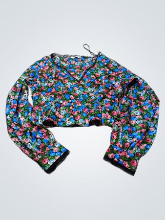 Suzy Shier Floral Langarm Cropped Top
