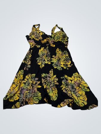 SANTKI Schwarzes Blumendruck Halterkleid