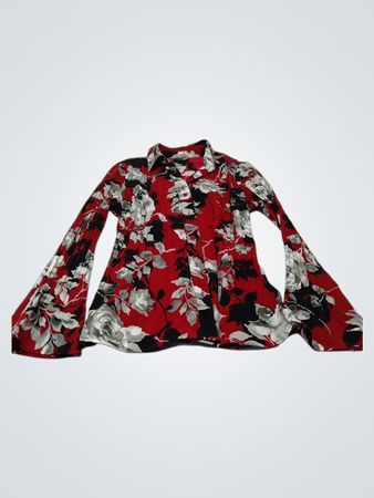 Ost 5th Rote Blumen Glockenärmel Bluse
