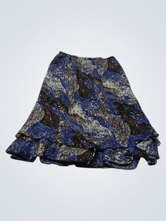 STAGE II COLLECTION Damen Blau Braun Abstrakter Print Stufenrock mit Rüsche Midi