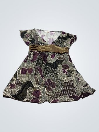 Q'lala Damen Kurzarm V-Ausschnitt Blumendruck Gürteldress