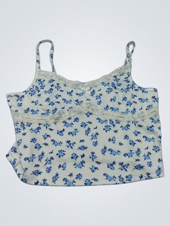 Weißes, florales Crop-Cami-Top mit Spitzenbesatz