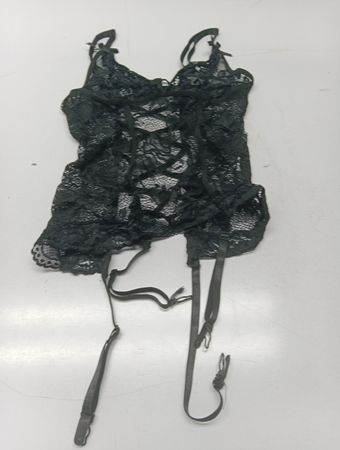 Schwarzes Spitzenkorsett mit Strumpfhaltern