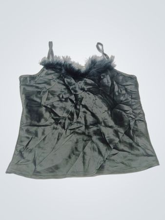 DANIEL LAURENT Black Satin Federbesatz Camisole-Top