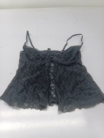 Schwarzes Spitzen-Babydoll-Top