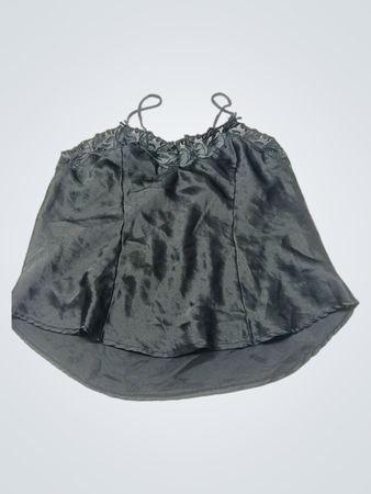 A. Gilligan O'Malley Black Satin Camisole-Top mit Spitzenbesatz