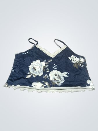 Marineblaues, geblümtes Camisole mit Spitzensaum