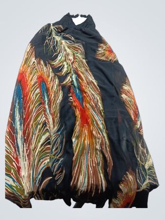Twenty One Black Federprint Neckholder-Maxikleid