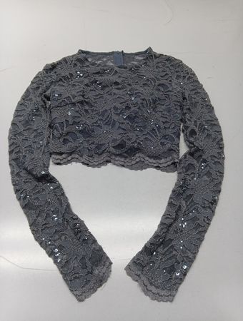 Grau besticktes Spitzen-Crop-Top