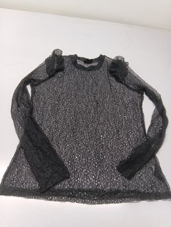 WHO WHAT WEAR Schwarze Spitzen-Bluse mit Rüschen und langen Ärmeln
