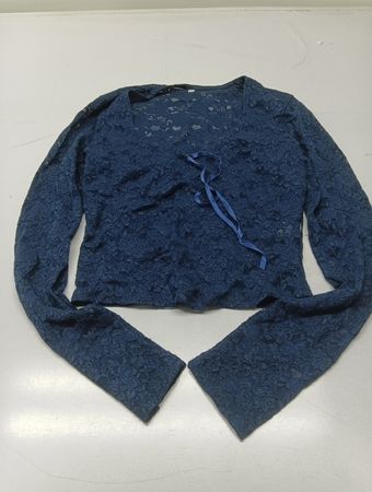 Blaues Spitzen-Cropped-Longsleeve-Oberteil