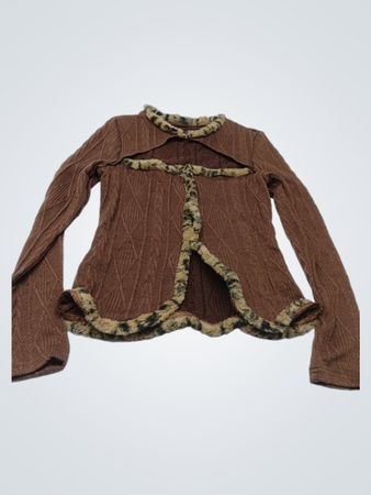 Brauner Strickcardigan mit Kunstpelzbesatz