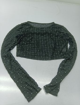 Sheer-Mesh-Cropped-Top mit langen Ärmeln