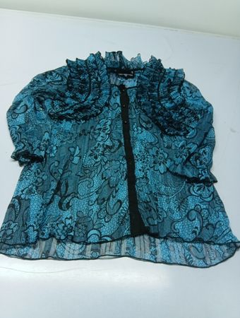 Laura Petites Blue Lace Ruffle Blouse