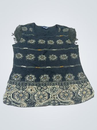 Fashion Village Girls S Paillettenverziertes, mit Blumenmuster versehenes dunkelblaues Top
