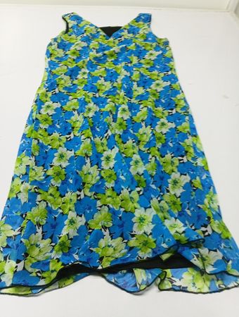 Tradition Blue and Green Floral ärmelloses Midikleid