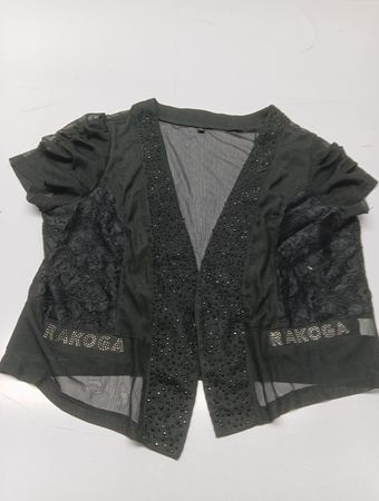 RAKOGA Damen Schwarze Transparente Verzierter Cardigan