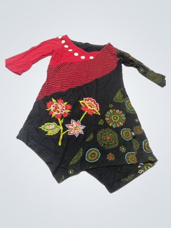 Leopards & Roses Damen Asymmetrisches Kleid mit Blumenstickerei