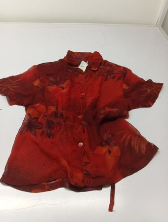 Variations Damen Kurzarm-Hemd mit Knopfleiste und rotem Blumenmuster