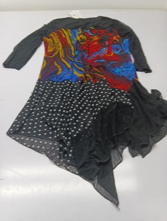 Creation Women's Asymmetrical Dress with Polka Dot and Abstract Print