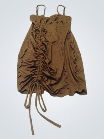 Braunes gerafftes Spaghettiträgerkleid