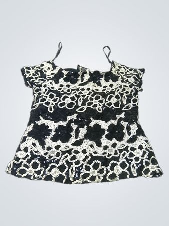 Frank Lyman Design Damen Schwarz-Weiß Pailletten Blumen-Top