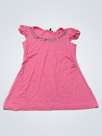 Bebe Pink Short Sleeve Top with Necklace Detail