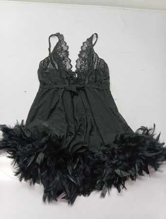 Essanté Collection Schwarzes Spitzen-Babydoll mit Federbesatz Unterwäsche
