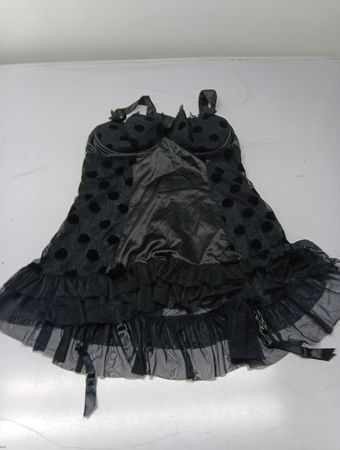 La Senza Schwarzes Babydoll-Nachthemd mit Rüschen und Tupfenmuster