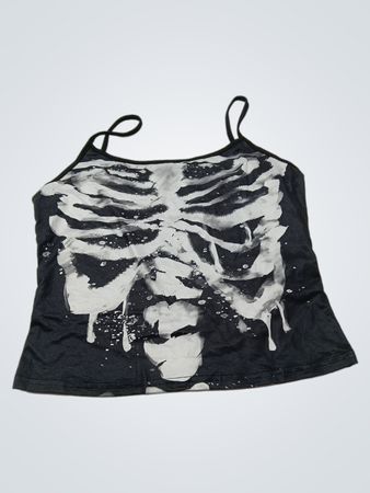 Schwarzes Träger-Top mit Skelettdruck