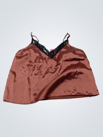 La Senza braunes Satin-Cami-Top mit schwarzer Spitzenverzierung
