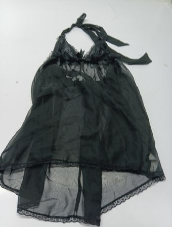 Schwarzes Neckholder-Babydoll mit Spitzenbesatz