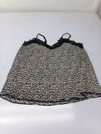 Everleigh Damen-Karomuster-Leopard-Top mit schwarzer Spitzenborte
