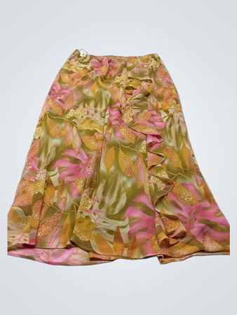 Langer Maxirock mit Blumenmuster und Rüschendetail