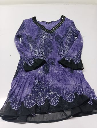 Lila Perlenbesetztes V-Ausschnitt Kleid mit langen Ärmeln