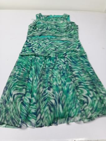 Maggy London Damen grünes ärmelloses Kleid mit Zebra-Print, Größe 12