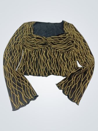 Schwarz-gold gemustertes Langarmoberteil
