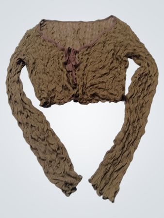 Braunes gerafftes Langarm-Cropped-Top