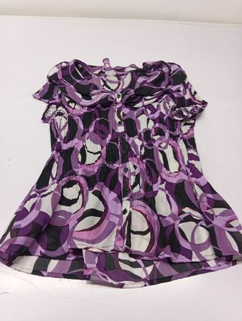 Lila und schwarze abstrakte Bluse mit Kreisprint