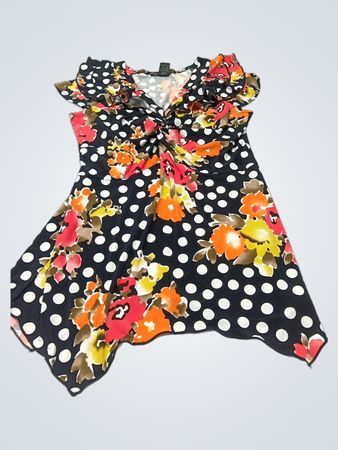 Suzy Shier Women's Schwarzes Blumen-Punktemuster Wickel-Front-Oberteil