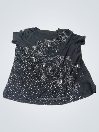 Emma James A Liz Claiborne Company Damen Oberteil in Schwarz mit Blumen- und Punktenmuster