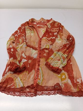 Orange Paisley-Print-Bluse mit Spitzenbesatz