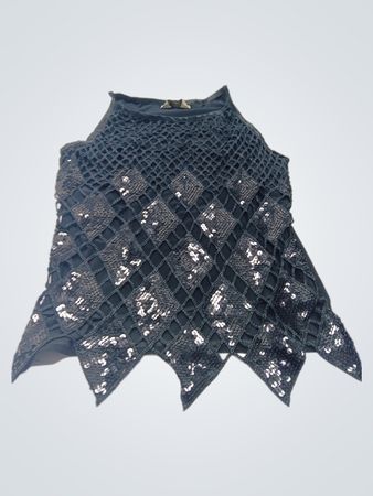 Schwarzes Pailletten-Top mit Häkel-Überzug