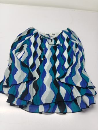 Zara Rachel Damenblaue Bluse mit welligem Druck und Stufensaum