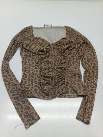 Sugar girl Leopard Print Mesh gerafftes Langarm-Top