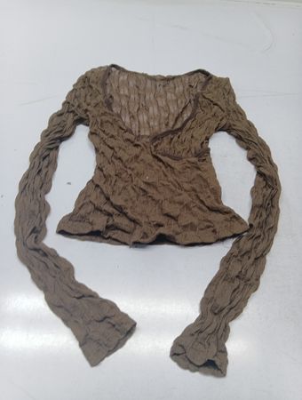 Brauner Crinkle-Longsleeve-Oberteil