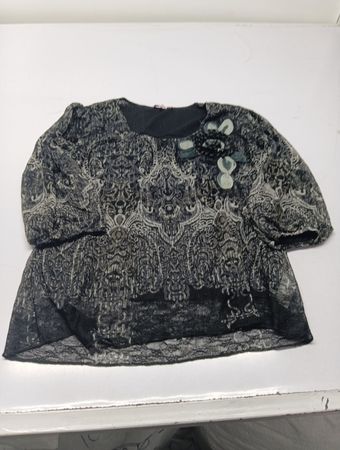 Per Una schwarze Bluse mit Muster und Blumenapplikation