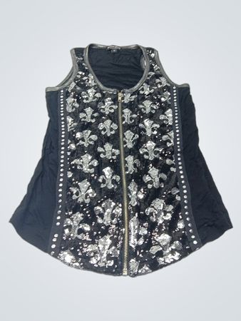Platinum Plush Damen Pailletten Lilien-Motiv Reißverschluss-Front Tanktop